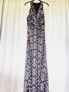 Chetta B Maxi Dress 14 Halter Neck Black Tribal Aztec Floral Flowy Artsy Boho